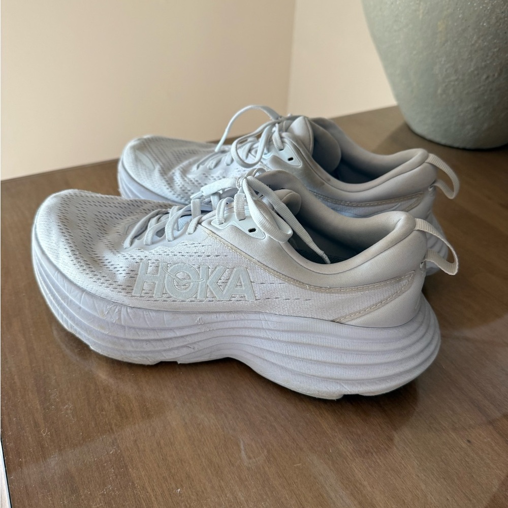 HOKA Bondi 8 White Running Shoes